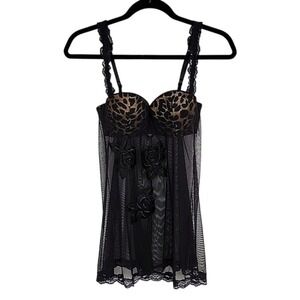 Victoria's Secret Black Floral Lace Underwire Babydoll Lingerie 34B